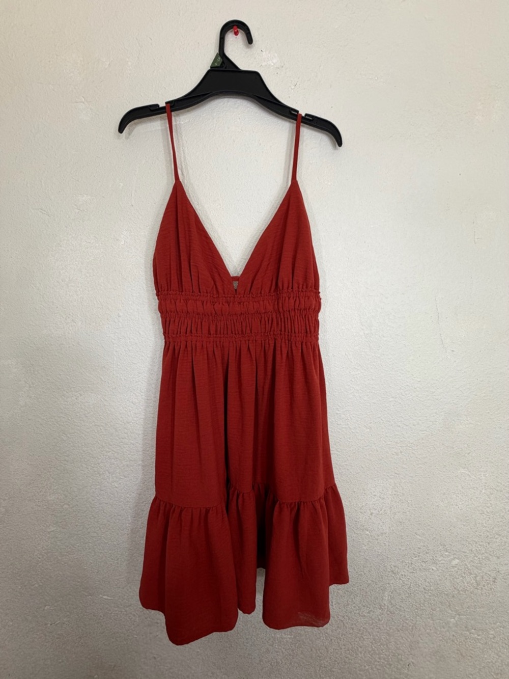 Arden B. Rust Orange Smocked Waist Tiered Mini Dress - Size Large